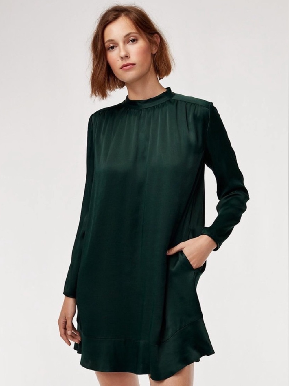 Little Moon (Aritzia)  Emerald Green Long-Sleeve Shift Dress